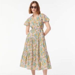 J. Crew Faux-wrap in Liberty® Mini Floral Tiered Midi Walk Dress Size 10